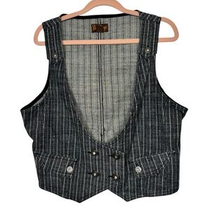 BeBop Striped Gray Vest with Buttons Double Breasted Style size L